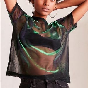 Silence + Noise Iridescent Metallic Mesh Tee